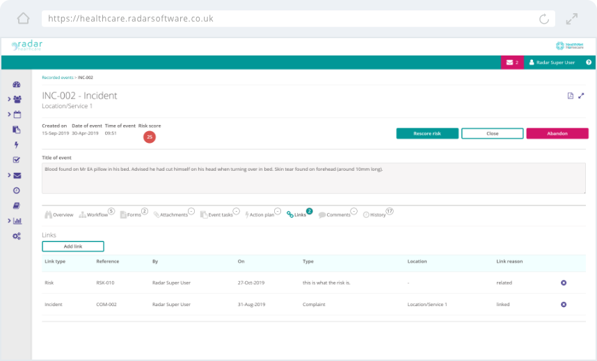 screenshot of Radar Healthcare